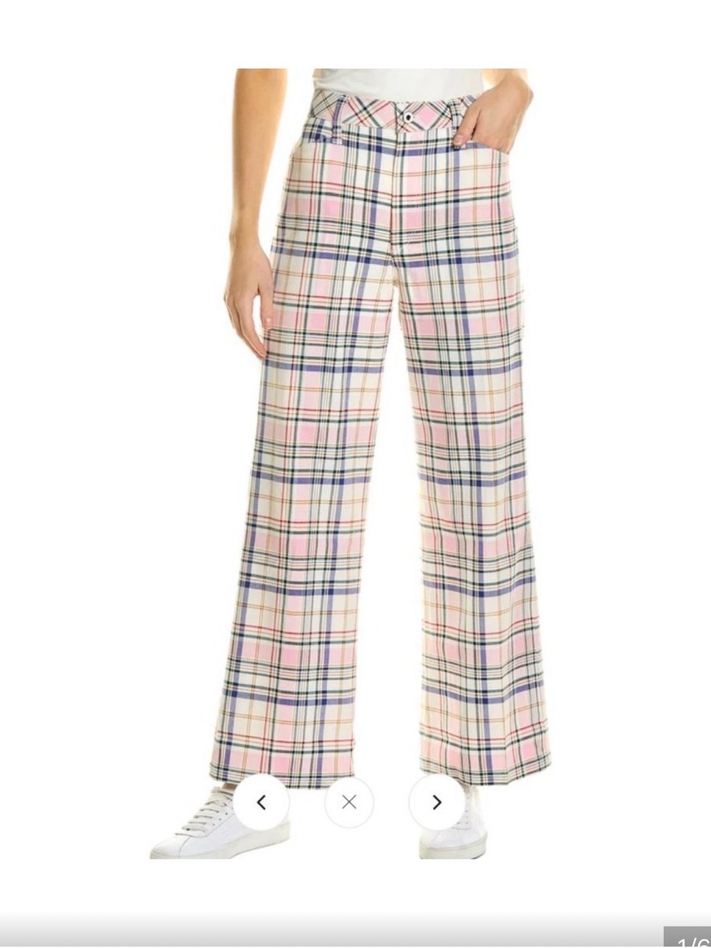 Favorite Daughter Pink Plaid Cropped Wide-Leg Pants